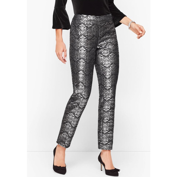 Talbots Black Heritage Fit Sparkle JACQUARD TAILORED ANKLE PANTS Size 0 Petite - Picture 1 of 12